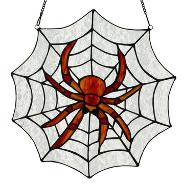 River of Goods River of Goods - 12"H Halloween Spider Web Stained Glass Window Panel